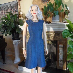 Valentino Light Blue Brocade Silk Blend Sheath Dress Size US 4
